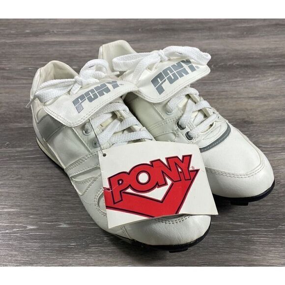 Vintage PONY Base Thief womens Cleats size 8.6 White / Grey - Picture 1 of 12